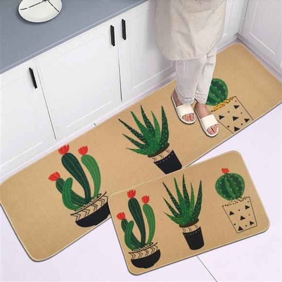 ZKZNsmart Green Plant Decorative Kitchen Mats Set of 2 Non-Slip Washable Kitche